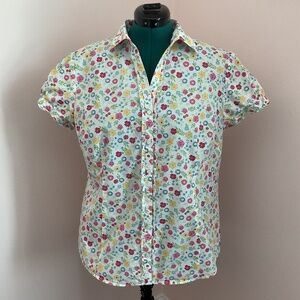 L.L. Bean Floral Cotton Shortsleeve Blouse